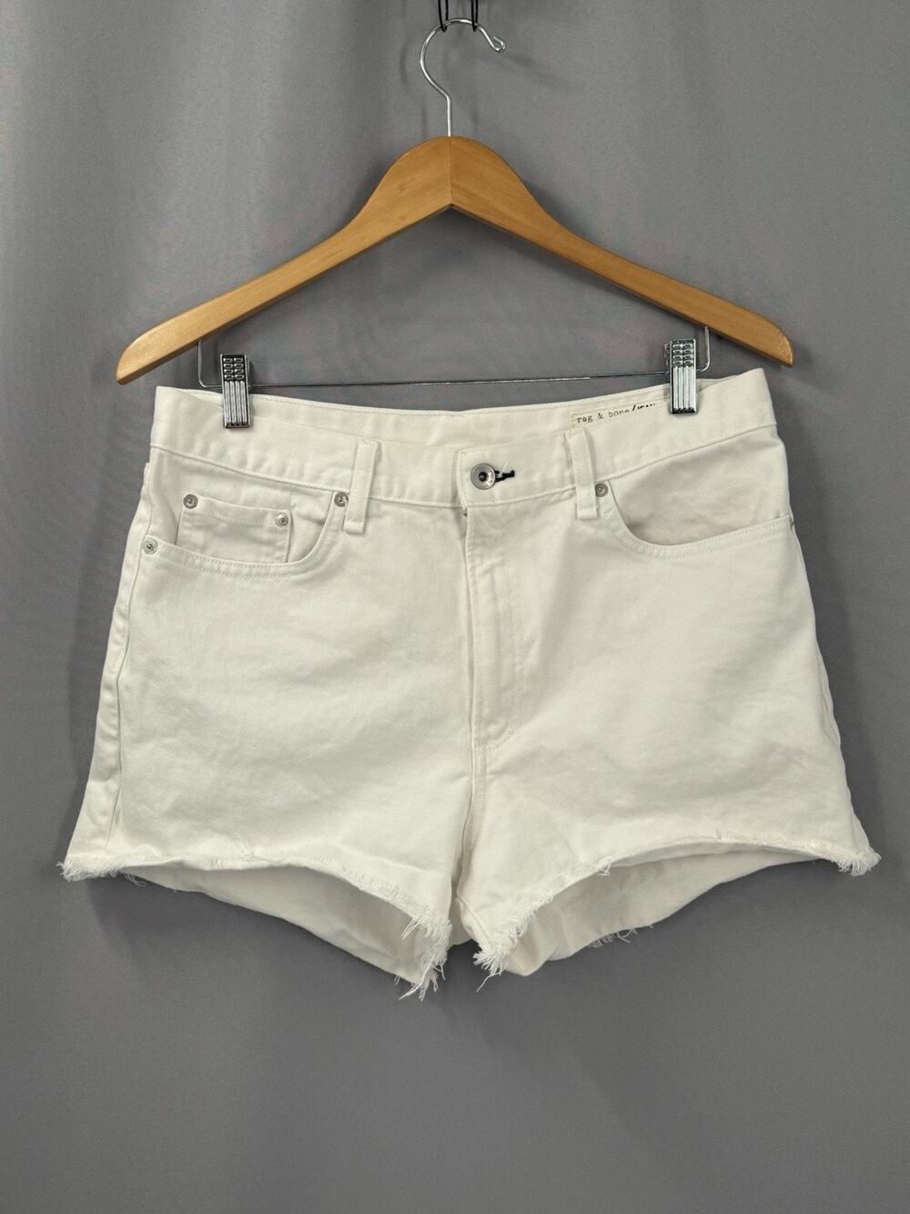 Rag Bone Jean Shorts Womens 31x2 White Raw Hem High Rise Cutoff Jean Denim Beach